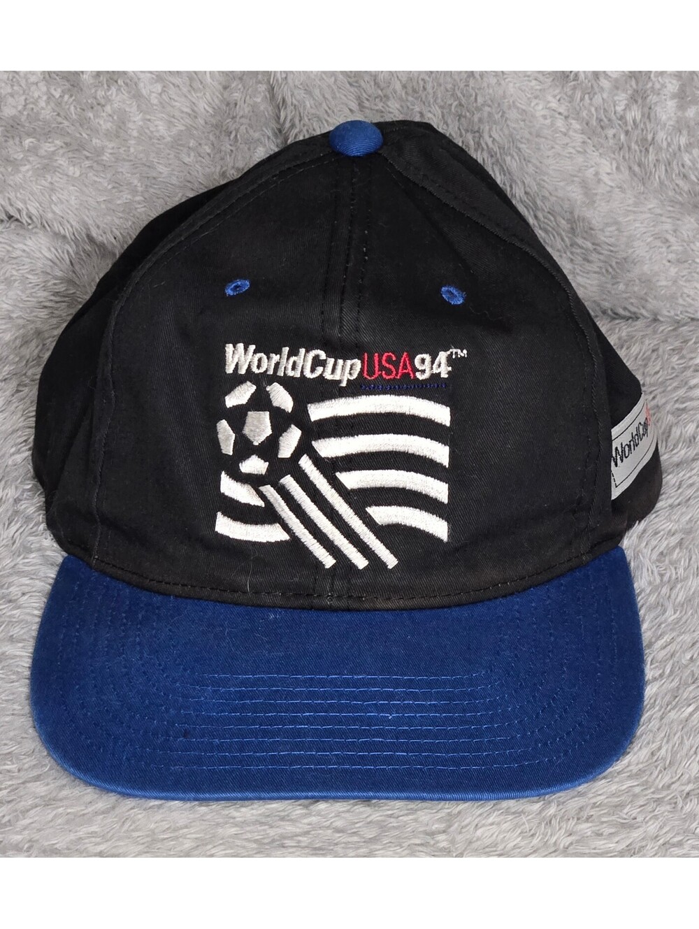 Vintage 1994 FIFA World Cup USA Snapback Hat Twins Enterprise Black Blue